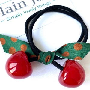 Plain Jane Cherry OnThe Top Bobble x1- Girls or Ladies No Snag Elastics - Can Also Be Worn As A Bracelet - Vintage Hair Elastics - 60s Style