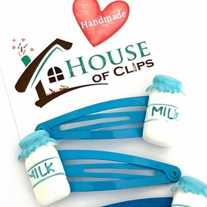 Drink Your Milk Hair Clips x2 -  Milk Hair Slides Gift - Milk Carton Fun Hair Clips - Non Slip Hair Slides - Milk Lovers Gift -
