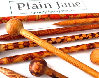 The Knitting Needle Hair Stick by Plain Jane - Natural Wooden Hair Stick - Wooden Bun Stick - Wooden Hair Stick with Ball End