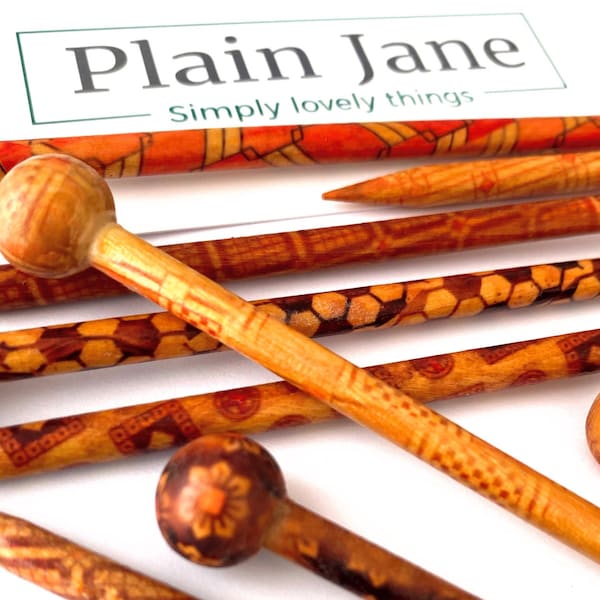 The Knitting Needle Hair Stick by Plain Jane - Natural Wooden Hair Stick - Wooden Bun Stick - Wooden Hair Stick with Ball End
