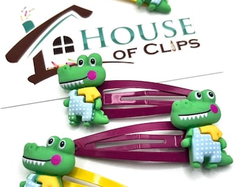 Ali the Gator Hair Clips: Crocodile Alligator Hair Slides - Set of 2