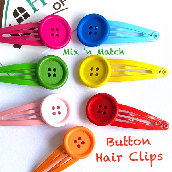 Small Rainbow Button Hair Clips x2 - Girls Hair Clips - Button Barrettes - YOU CHOOSE COLOUR - Blue hair clips - Hair Clips -You Choose