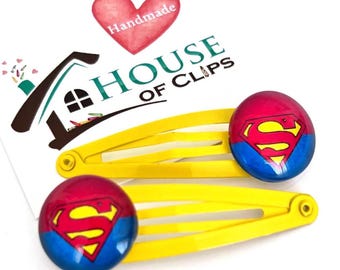 Superhero Hair Clips x2, Snap Clips, Boys Hair Accessories, Comic Hero Hair Clips, Kids Gift, Hero Themed Hair Clips