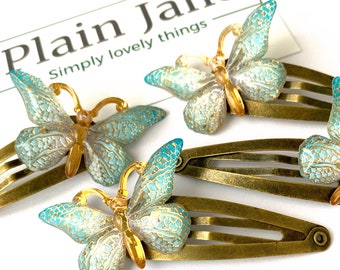 Vintage Flutterby by Plain Jane x2 - Plain Jane Butterfly Antique Gold Hair Clip - Vintage Hair Clip - Ladies Hair Clips -