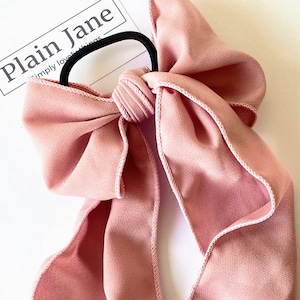 The Plain Jane Drama Bow - Scarf Like Bow Elasticated Hair Tie - Blue Yellow Pink No Crease Hair Elastic  - Vintage Hair Band -