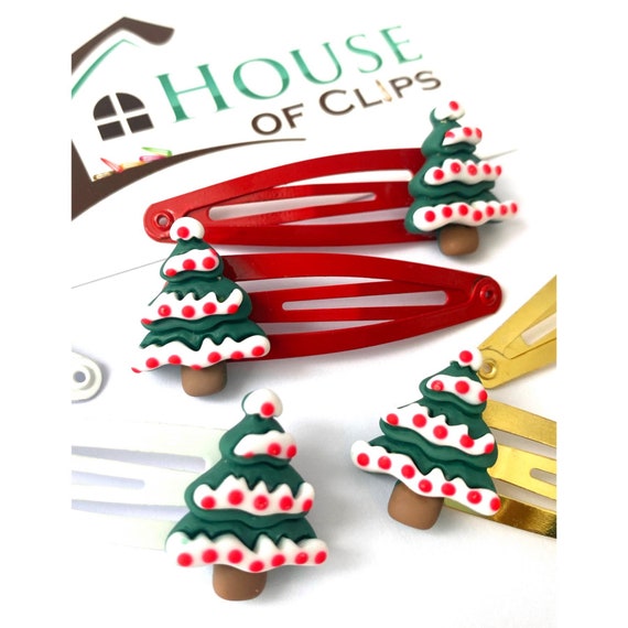 Christmas is Coming Clips x2 - Christmas Tree Hair Clips - Father Christmas Hair Clips - Xmas Gift Idea - Stocking Fillers - Xmas Barrettes