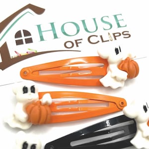 Ghost Hair Clips: Halloween Pumpkin Snap Clips (Set of 2)