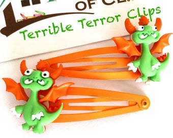 Terrible Terror Dragon Hair Clips x2 - Dragon Snap Clip - Boys Dragon Clips - Dragon Barrettes - Hair Clips For Boys and Girls - Dragon Gift