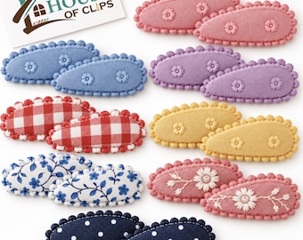 Fabric Hair Clips x2 – Choose Your Design – Girls Snap Hair Clips – Floral Gingham & Pastel Hair Slides – Toddler Hair Accessories