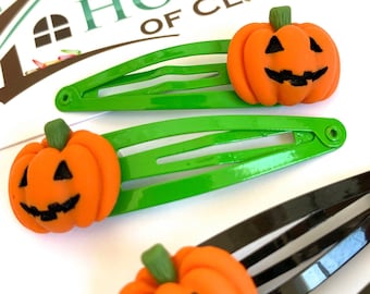 Grampos de cabelo de abóbora assustadores - Grampos de cabelo de abóbora de Halloween - Grampos de pressão de Halloween - Presente de Halloween não assustador - Cabelo de festa de Halloween