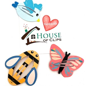 Spring-klikclips voor kinderen: vlinder-, bijen- en vogelspeldjes - set van 3