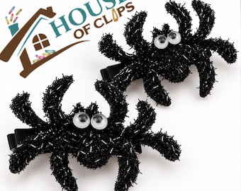 Itsy Bitsy Spooky Spiders x2 – Black Glitter Spider Halloween Hair Clips – Set of 2 – Girls Halloween Hair Accessories