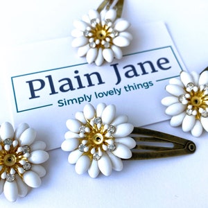 Moonflower Clip by Plain Jane  x1 - Plain Jane Antique Gold Hair Clip - Vintage Hair Clip - Ladies Snap Clips - Flower Barrette -