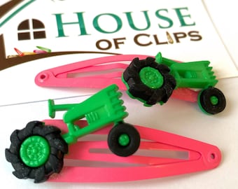 Pink Tractor Hair Clips, Farm Hair Clips, Hair Clips for Girls, Handmade Barrettes, Toddler Hair Accessories, Cute Farm Hair Clip