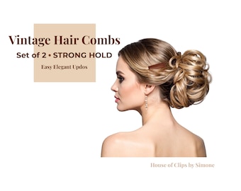 Juego de 2 peinetas vintage, peinetas laterales retro, peineta francesa de sujeción fuerte, accesorio para peinados recogidos fáciles, peineta para mujer