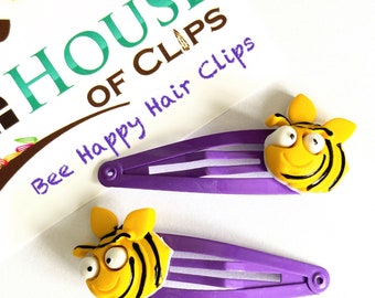 Bienen-Haar-Clips x2 - Bee Haarspangen - Bumble Bee Haarspangen - Bee Geschenk - nicht schlupf Haar-Clips - kleine Geschenk-Idee - Spaß Haarspangen