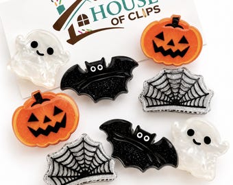 Halloween Hair Clips Set – Pumpkin, Ghost, Bat & Spiderweb Hair Accessories
