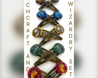 Witchcraft and Wizardry Hair Clips Set, Magic School House Clips, Fantasy Wizard Hair Accessories, Cosplay Costume Gift for Fans