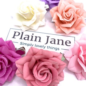 The Plain Jane Wild Rose Clamp - Plain Jane Rose Crocodile Clip - Rose Hair Clip - Red Nylon Rose Hair Clamp - Floral Hair Clip