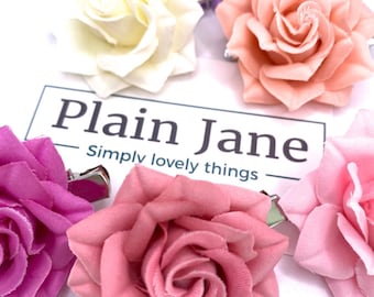 The Plain Jane Wild Rose Clamp - Plain Jane Rose Crocodile Clip - Rose Hair Clip - Red Nylon Rose Hair Clamp - Floral Hair Clip