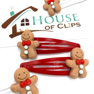 The Gingerbread Man Hair Clips x2 - Kids Hair Clips - Handmade Hair Clips - Gift For Granddaughter- Gift For Niece - Barrettes For Kids -
