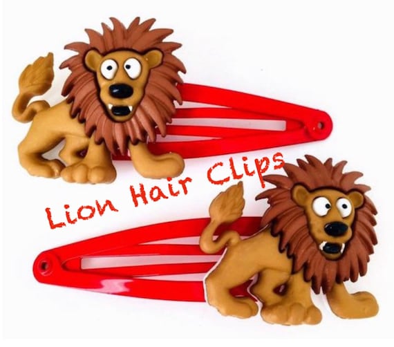 Lion Hair Clips X2 Fun Animal Hair Clips Red Nonslip Hair Etsy