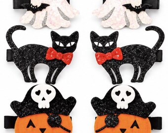 8 Halloween Hair Clips Set | Spooky Hair Accessories for Girls | Ghost Pumpkin Cat Spider Clips | Halloween Party Costume Hair Clips