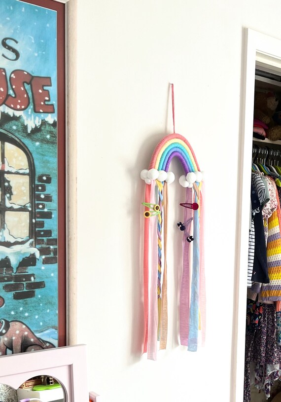 Porta Fermagli Capelli Arcobaleno - Organizzatore Appendibile Con Nappe - Decorazione Boho Per Camera - Foto 10