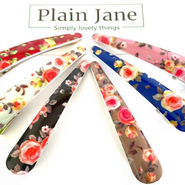 LARGE Edwardian Beak Clip By Plain Jane x1 - Ladies Hair Clip - Edwardian Rose Crocodile Clip- Resin Floral Hair Clips - Strong Flower Clip