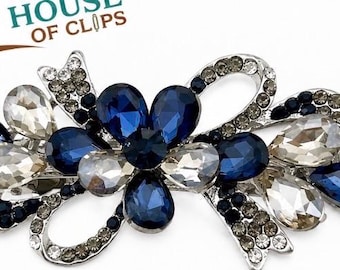 Sapphire Crystal Hair Barrette, Blue Rhinestone Hair Clip, Vintage Jewel Hair Accessory, Elegant Wedding Hair Clip, Gift for Her