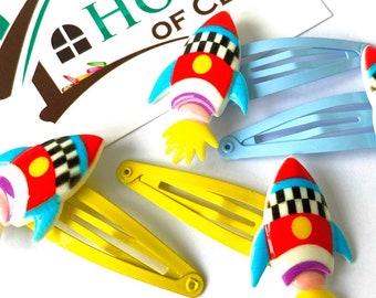 Rocket Hair Clips: Non-Slip Pigtail Barrettes - Set of 2