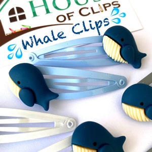 Whale Hair Clips: Non-Slip Barrettes, Ocean Blue - Set of 2