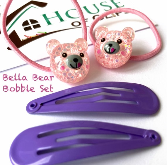 Bella Bear Hair Bobbles & Purple Clips Set