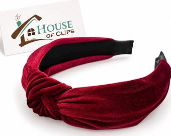 Wine Red Velvet Christmas Headband – Wide Knotted Xmas Hair Band – Festive Burgundy Velvet Alice Band – Christmas Party Hair Accessory