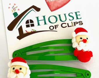 Ho Ho Ho Hair Clips x2 - Father Christmas Hair Clips - Xmas Hair Clips - Xmas Gift Idea - Stocking Fillers - Xmas Barrettes - Xmas