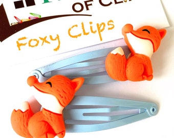 Foxy hair clips x2, woodland animal snap clip, cute autumn hair accessory, nature lover gift, children’s stocking filler, whimsical fox