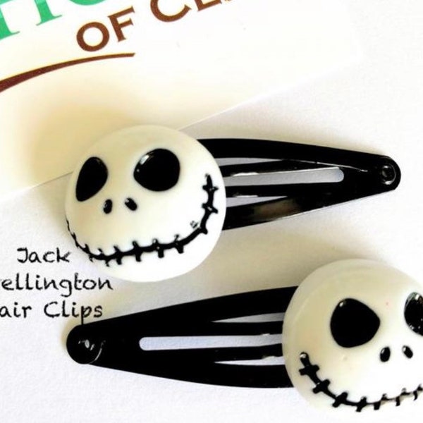 Jack Skellington Hair Clips x2 - Halloween Hair Clips - Gothic Hair Clips  - Scary Halloween Hair Accessories - Halloween Snap Clips