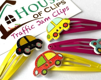 Car Hair Clips: Wooden Vehicle Barrettes - Gift for Kids (2x Clips)