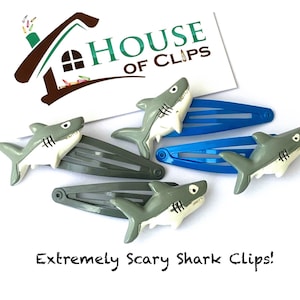 Extremely Scary Shark Hair Clips x2 - Shark Non Slip Barrettes - Great Gift For Girls - Hair Clips for Boys - Little Gift Idea -