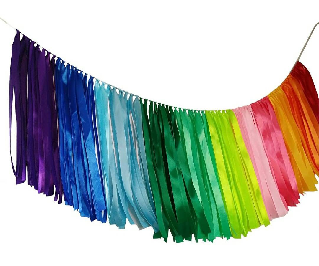 Rainbow Garland Birthday Decoration Garland Rainbow Ribbon Etsy