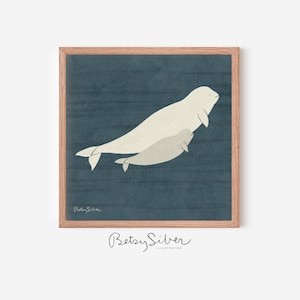 Framed Beluga Pair Art Print | Kid Room Decor | Nursery Wall Art | Nautical Wall Art | Beluga Poster | Mommy and Me Art