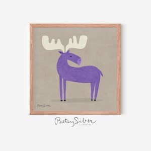 Stampa artistica con alce incorniciata / Decorazione della camera dei bambini / Arte della parete della scuola materna / Arte della parete della natura / Poster dell'alce / Decorazione dell'alce