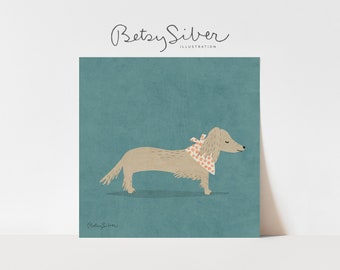 Dachshund Art Print | Kid Room Decor | Nursery Wall Art | Weiner Dog Wall Art | Dachshund Poster | Dog Illustration