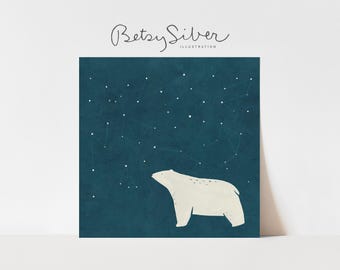 Polar Bear Stargazing Art Print | Kid's Nursery Decor