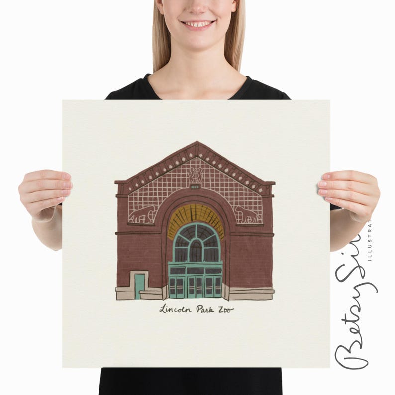 Lincoln Park Zoo Unframed Print | Chicago Zoo Art | Lion House Drawing
