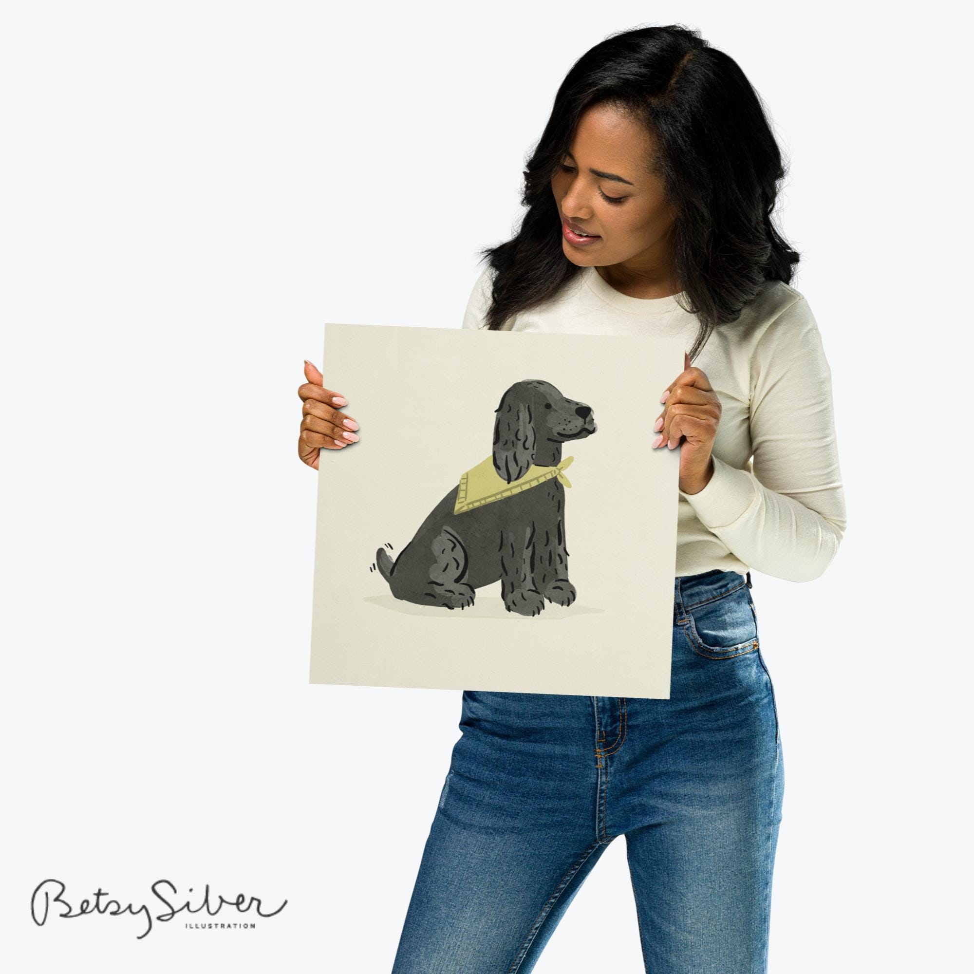 Black Cocker Spaniel Art Print | Nursery Dog Illustration - Etsy UK
