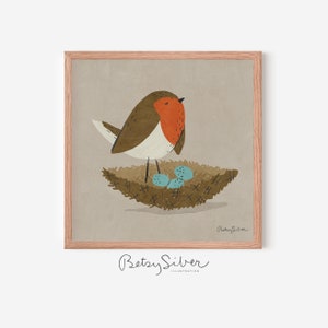 Framed Robin Art Print | Kid Room Decor | Nursery Wall Art | Bird Wall Art | Robin Poster | Robin Illustration | New Mom Art