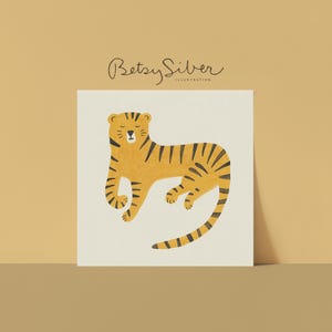Ruhender Tiger Art Print auf Creme | Verspielte Kinderzimmer Wand Dekoration