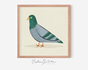 Lámina artística enmarcada de una paloma / Dibujo de Nueva York / Decoración infantil