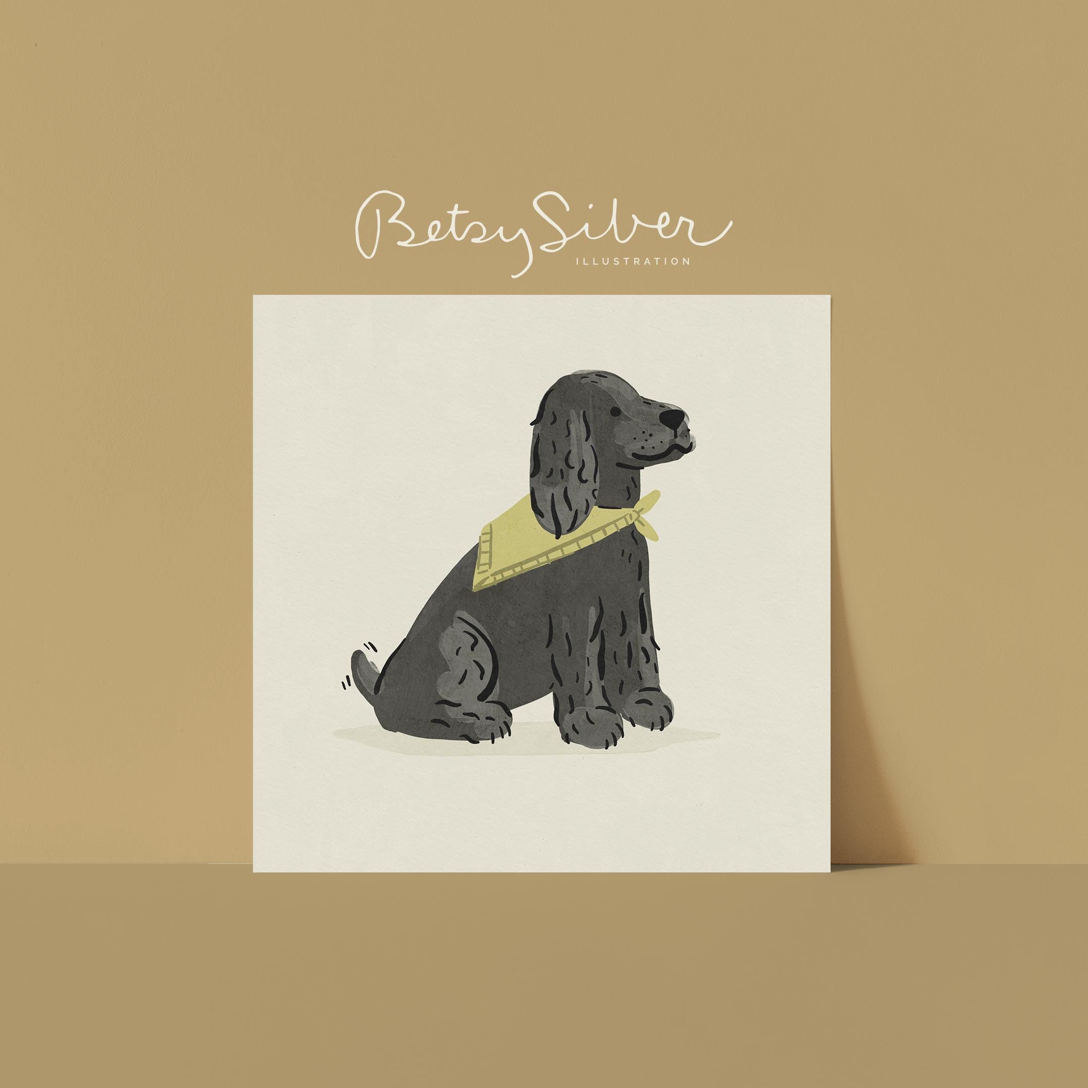 Black Cocker Spaniel Art Print | Nursery Dog Illustration - Etsy UK